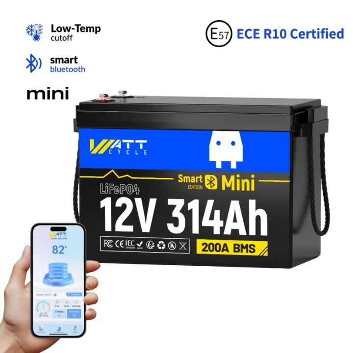 12V 314Ah Mini LiFePO4 Akkumulátor Bluetooth Funkcióval